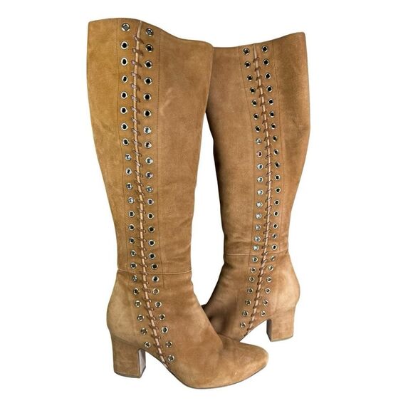 Tamara Mellon Brown Suede Lace Up Knee High Boots 36.5 IT / US 6.5 Made in Italy - Picture 3 of 14
